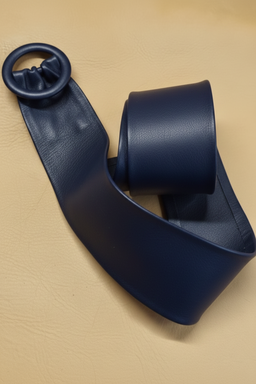 Navy Blue Cinch Belt — Rolled Shot