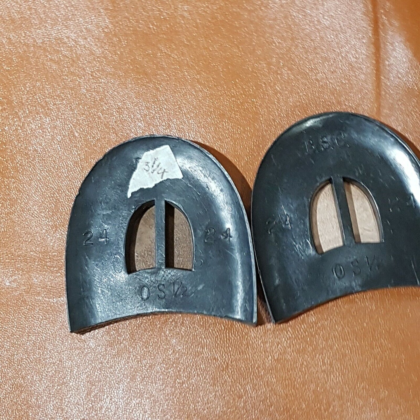 Back of of quarter steel leather heels mounted on PVC rubber block