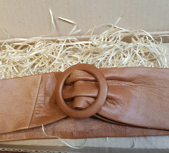 Women Soft Tan Leather Obi Cinch Waist Belt