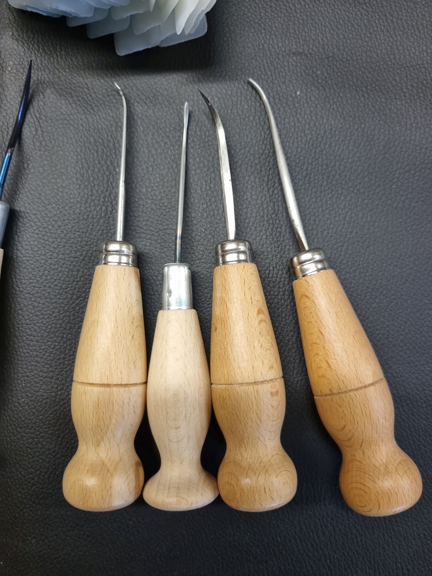 A Collection of Vintage Hand Sewing Awls Plastic and Wooden Shanks