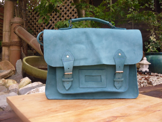 Handmade Blue Nubuck Leather Satchel