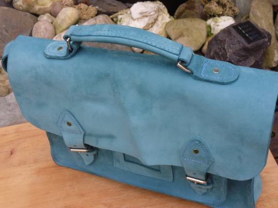 Handmade Blue Nubuck Leather Satchel