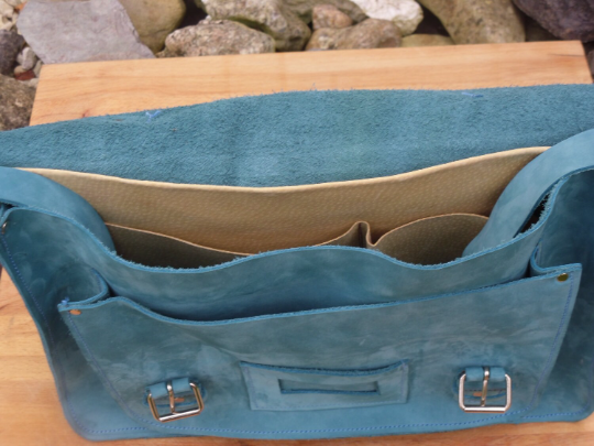 Handmade Blue Nubuck Leather Satchel