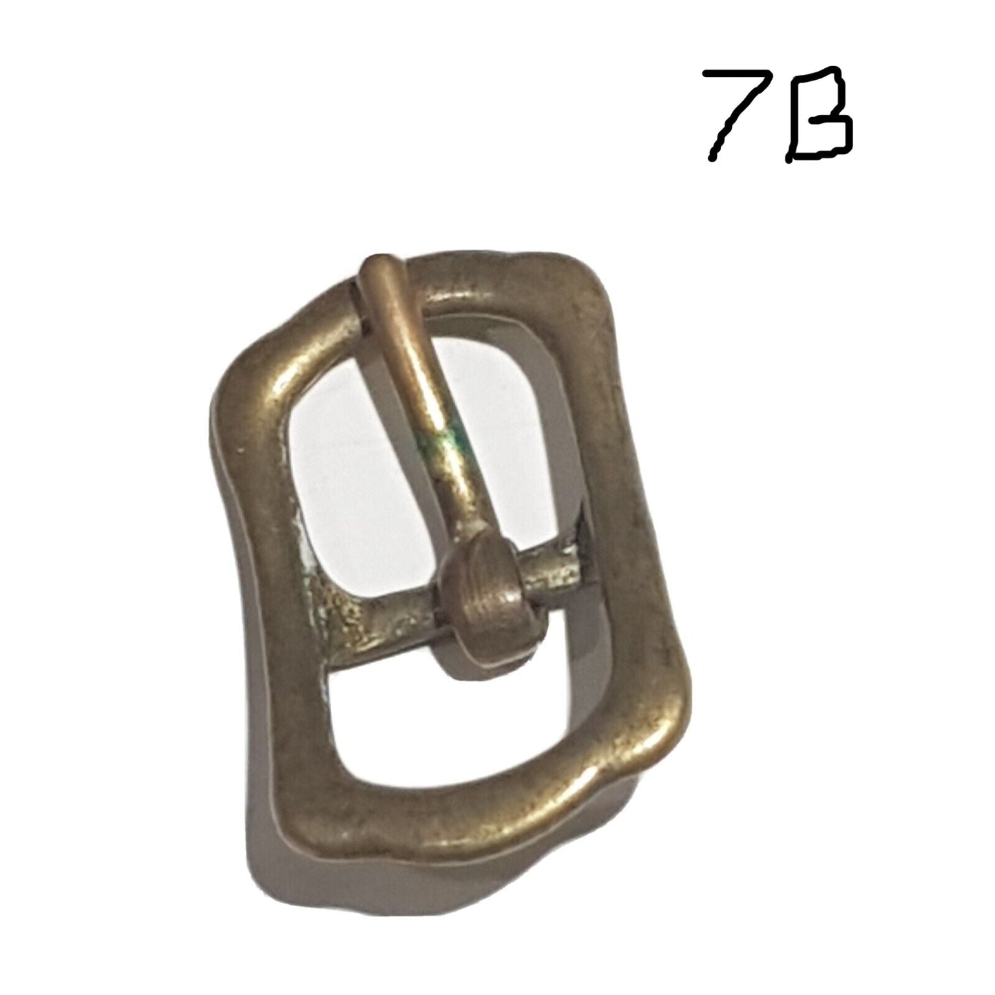 Single brass metal buckles on a white background, labelled 7B 