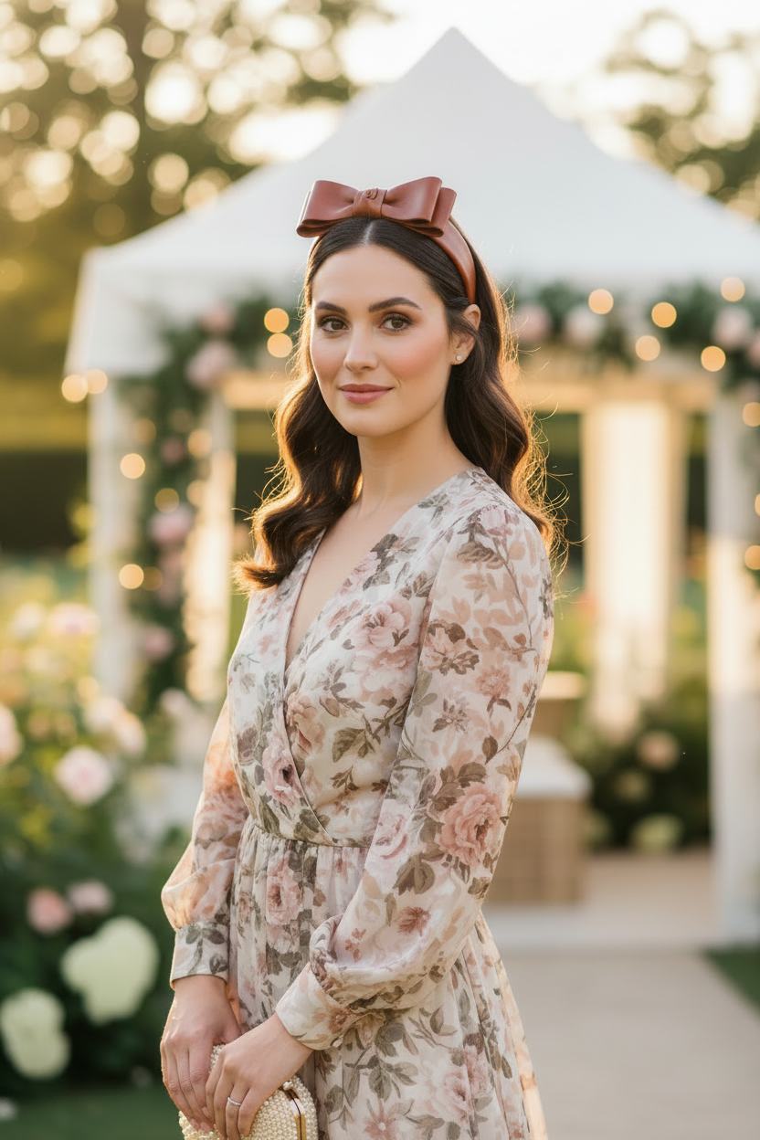 Brown Leather Bow Headband — Lifestyle