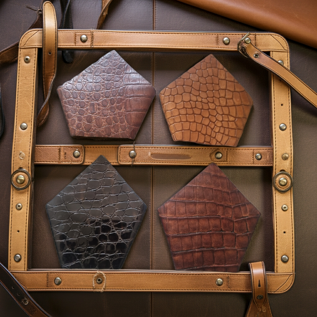 Handmade Leather Suit Pocket Square — Crocodile Print