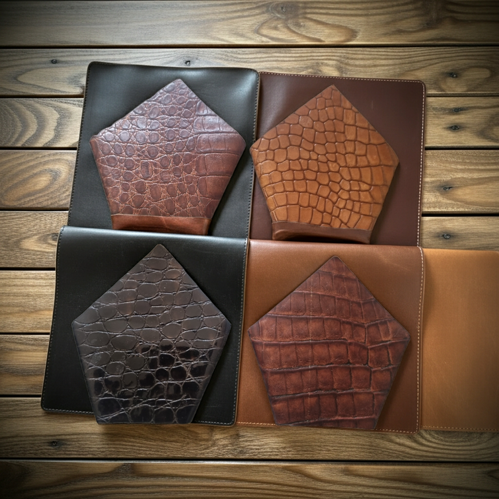 Handmade Leather Suit Pocket Square — Crocodile Print