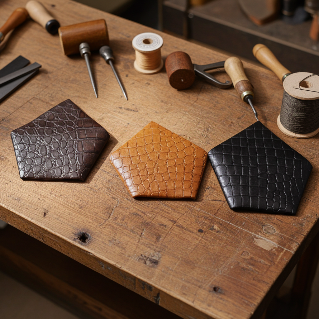 Handmade Leather Suit Pocket Square — Crocodile Print