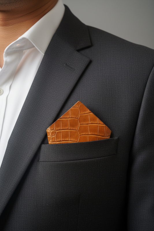 D2 — Tan Orange Crocodile Print — Charcoal Suit