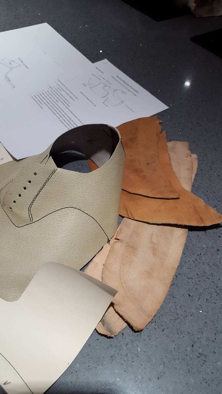 Mock leather uppers plus instructions and leather stiffeners