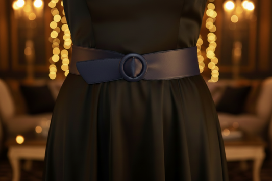 Navy Blue Cinch Belt — Belt End Down, Lighter Shade