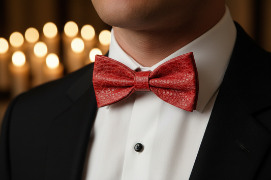 Red Cobra Print Bow Tie — Evening Lifestyle
