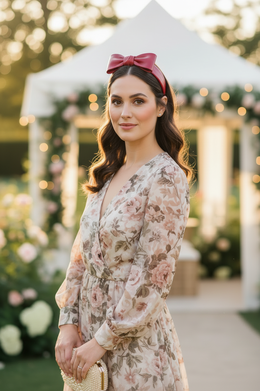 Red Leather Bow Headband — Lifestyle
