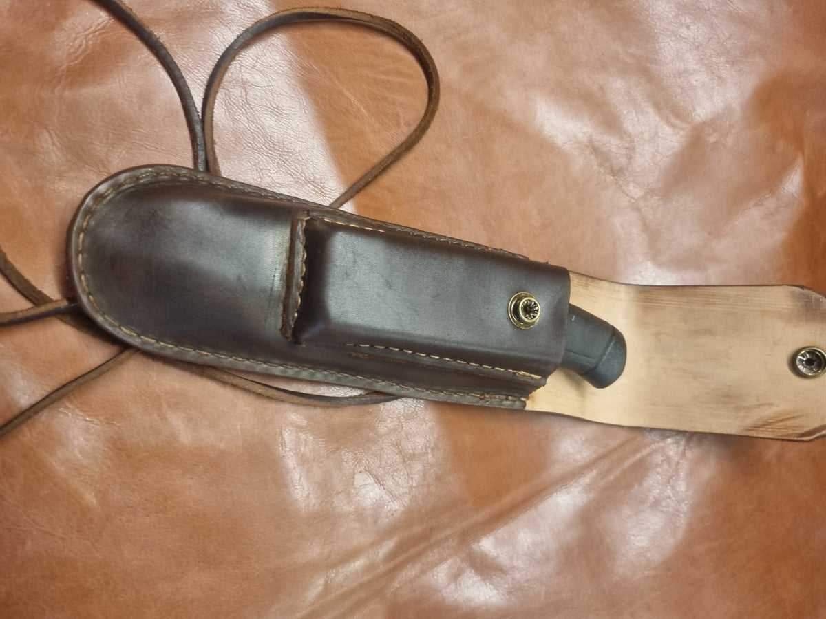 Leather Pouch Sheath for Fixed-Blade Knife with DC4 Whetstone Pocket