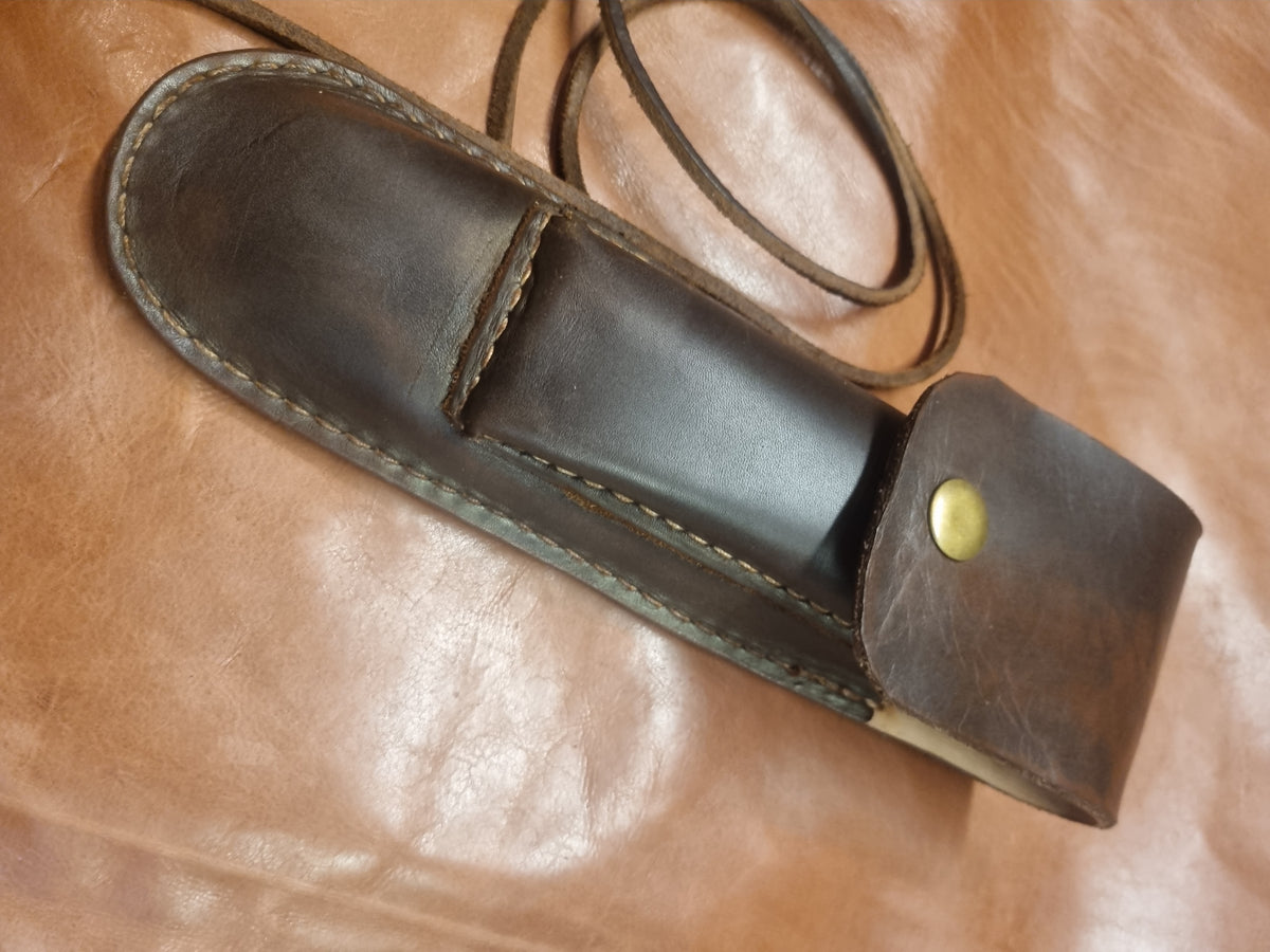 Leather Pouch Sheath for Fixed-Blade Knife with DC4 Whetstone Pocket