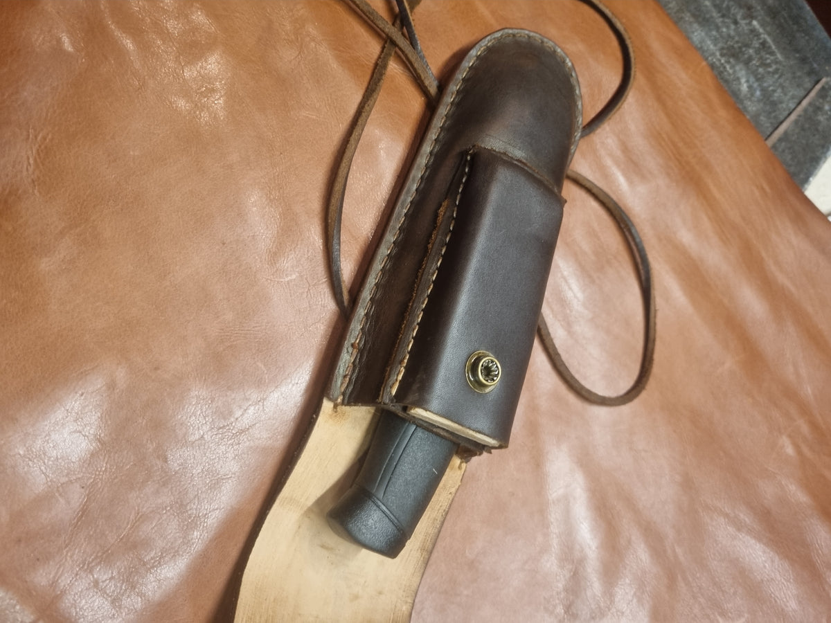 Leather Pouch Sheath for Fixed-Blade Knife with DC4 Whetstone Pocket