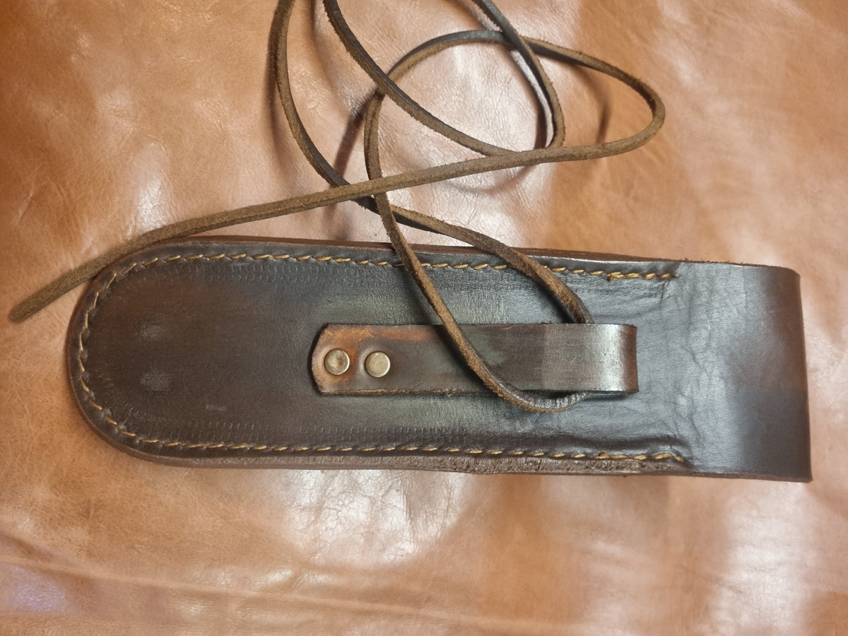 Leather Pouch Sheath for Fixed-Blade Knife with DC4 Whetstone Pocket