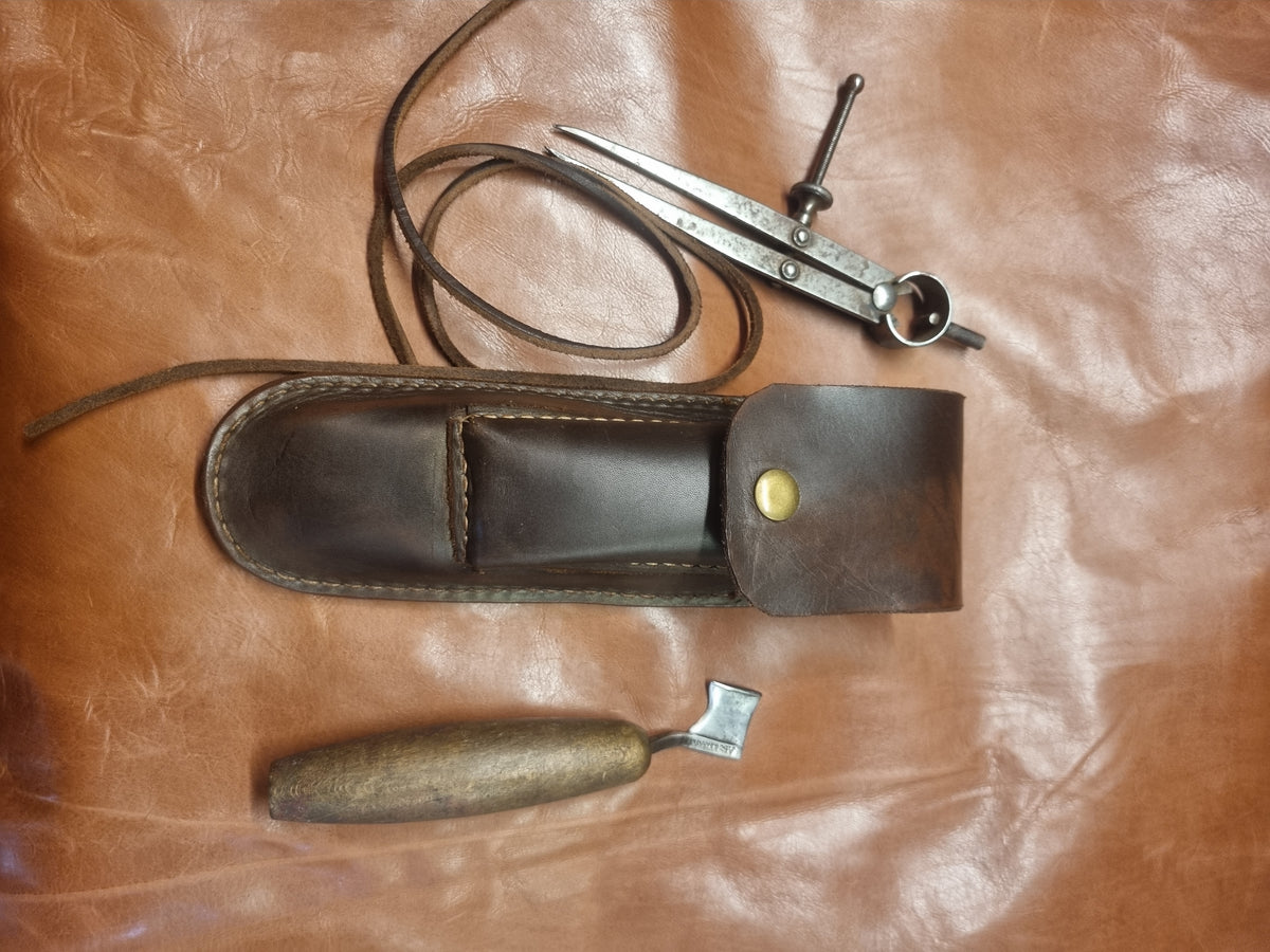 Leather Pouch Sheath for Fixed-Blade Knife with DC4 Whetstone Pocket