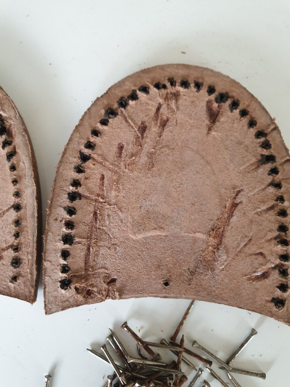 vintage leather heel with nails