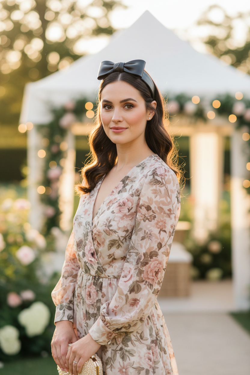 Women's Leather Bow Headband — Wedding Garden Party Lifestyle