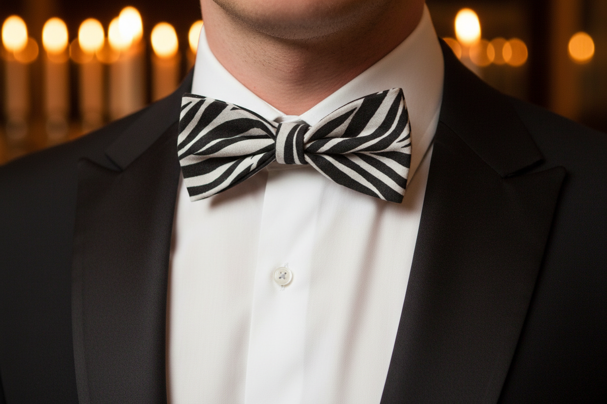 Zebra Print Bow Tie — Evening Lifestyle